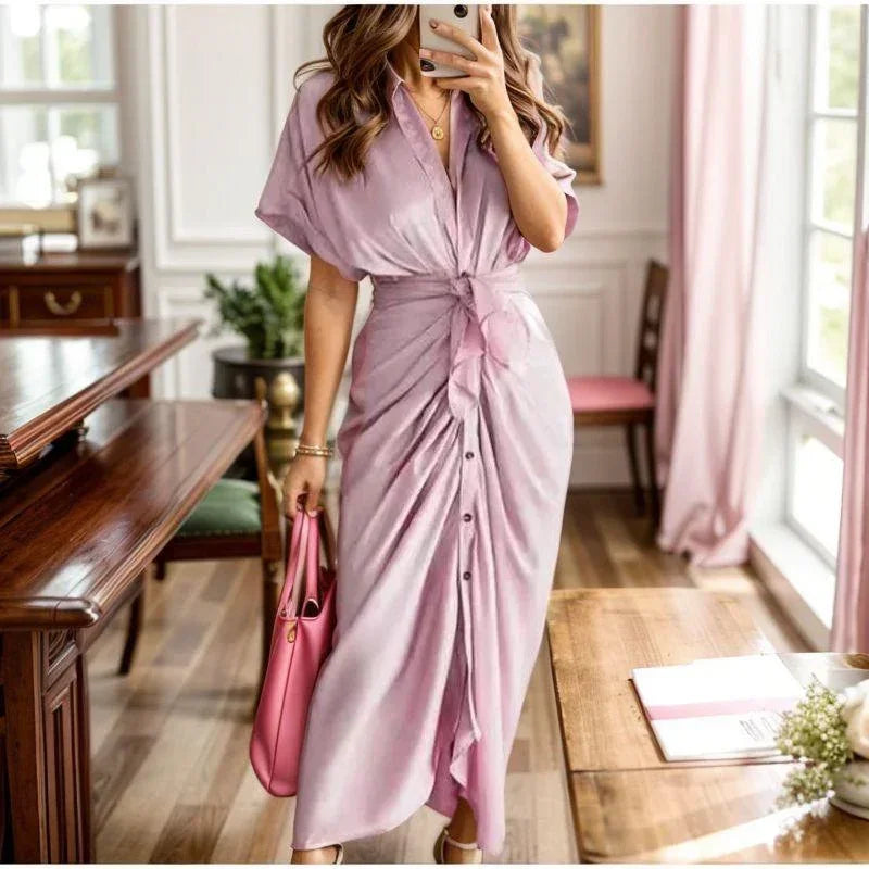 Vestido Elysia™ em Malha Turca com Amarração Frontal / Elegância Sofisticada para Momentos de Pura Exclusividade!