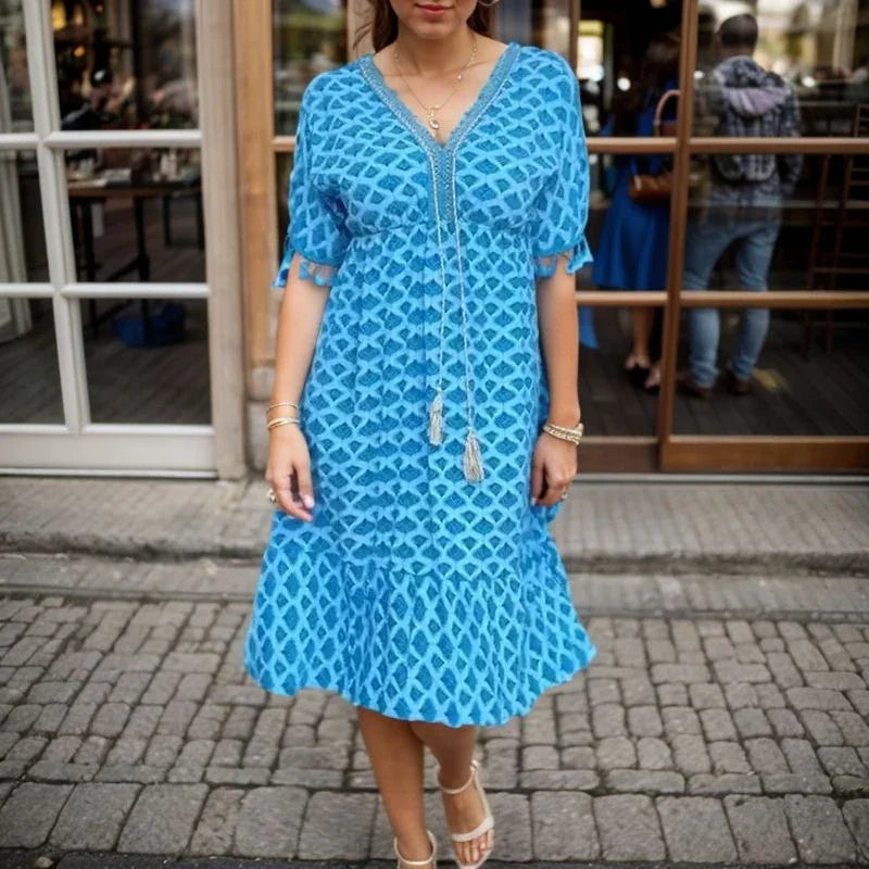 Vestido Clarisse™ em Popelina de Algodão e Estilo Boho Chic / Elegância e Leveza Para os Dias de Verão!