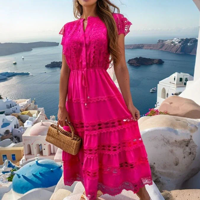 Vestido Bleu™ em Renda Delicada com Camadas Vazadas / Sofisticação e Romance Para Momentos Inesquecíveis!