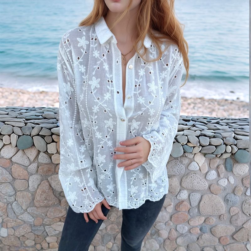 Camisa Beija-Flor™ em Linho de Algodão com Bordados Florais / A Elegância que Abraça a Sua Essência!