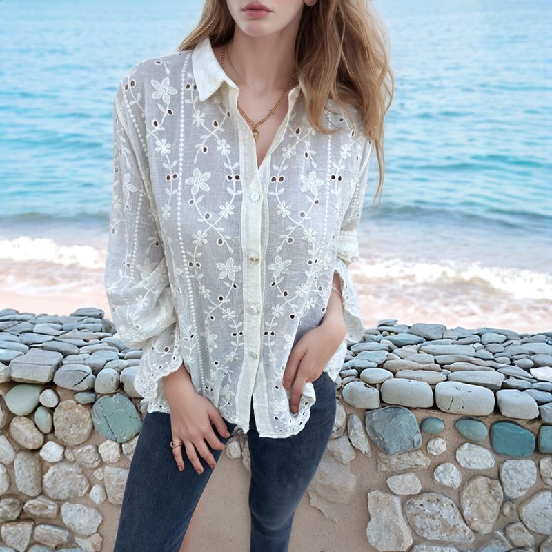 Camisa Beija-Flor™ em Linho de Algodão com Bordados Florais / A Elegância que Abraça a Sua Essência!