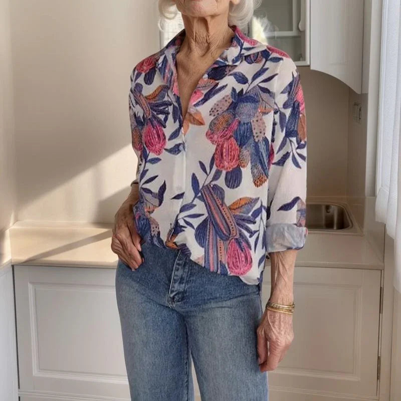 Camisa Feminina Tropicalia™ em Tecido Leve com Estampa Floral Exclusiva / A Elegância Casual que Encanta em Qualquer Ocasião!