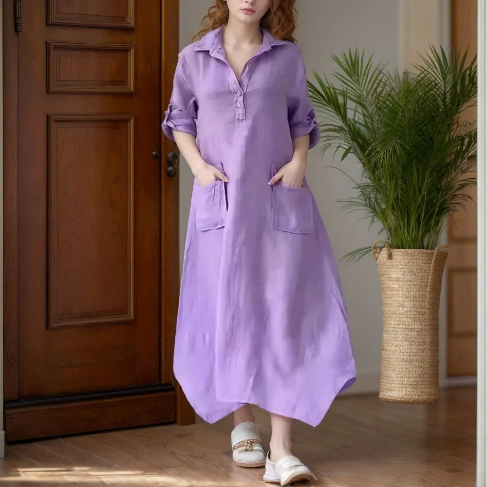 Vestido Palermo™ em Linho de Algodão com Modelagem Solta / O Equilíbrio Perfeito entre Conforto e Estilo!