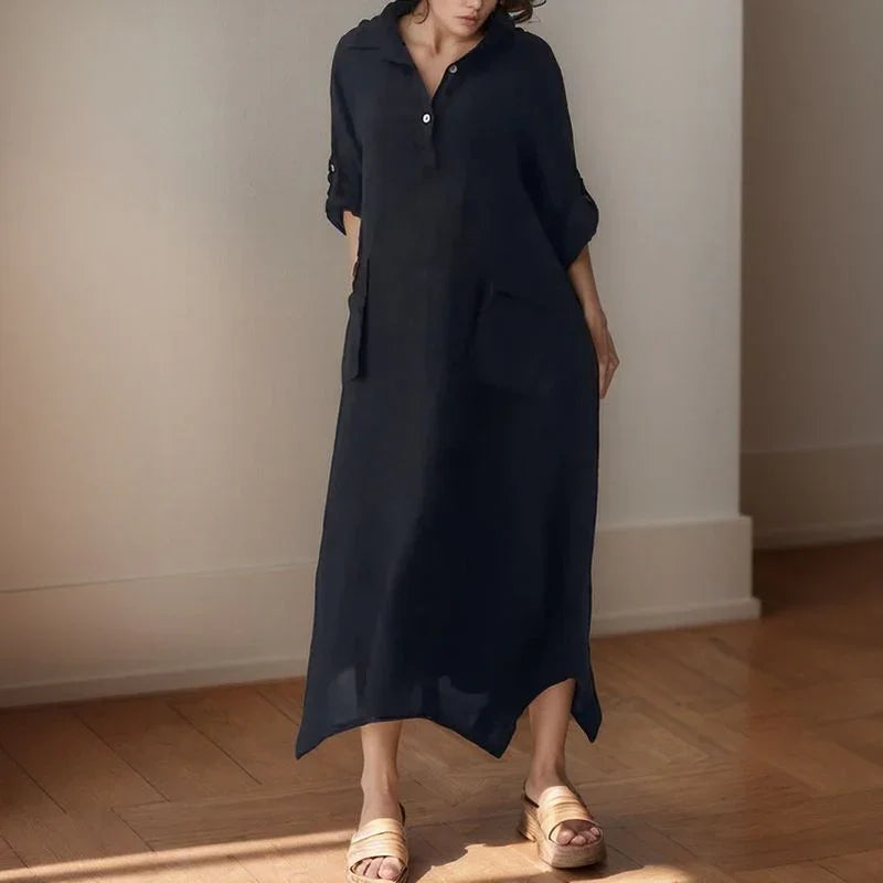 Vestido Palermo™ em Linho de Algodão com Modelagem Solta / O Equilíbrio Perfeito entre Conforto e Estilo!