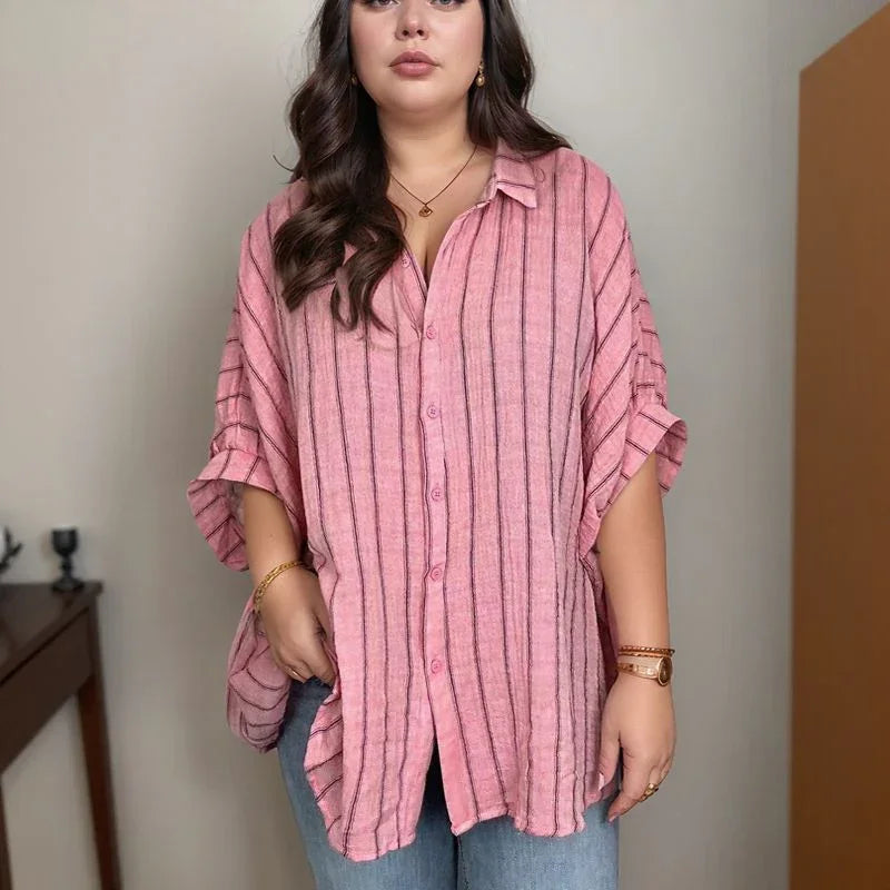 Camisa Feminina Castillo™ em Algodão Texturizado com Modelagem Oversized / Leveza e Charme que Abraçam Seu Estilo!
