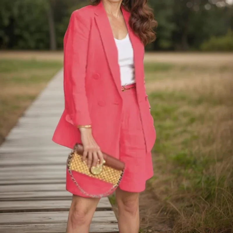 Conjunto Sra. Beatrice™ em Alfaiataria com Blazer Alongado e Shorts / Para a Mulher que Inspira Elegância, Respeito e Autenticidade!