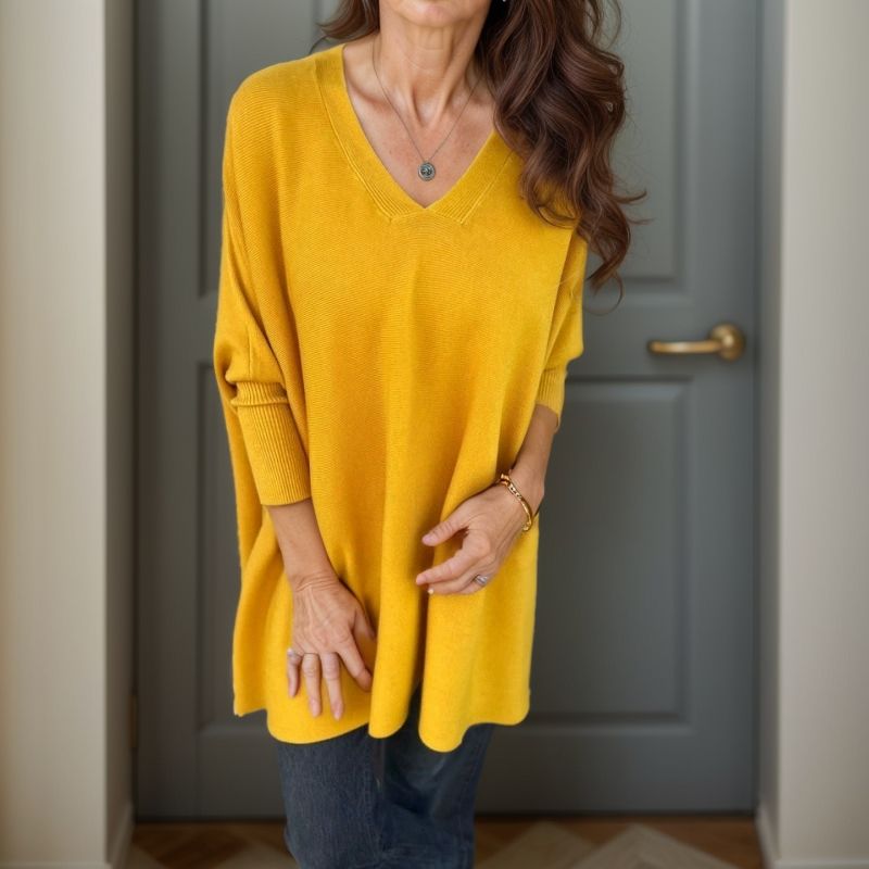 Suéter Sophia™ em Tricô com Modelagem Solta e Decote V / Estilo Descomplicado para Todos os Momentos!