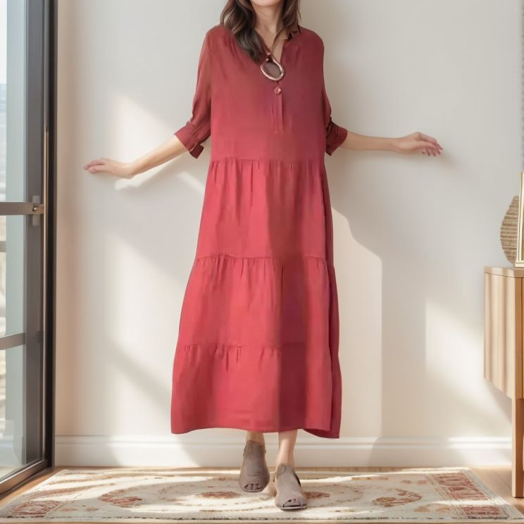 Vestido Princesa™ em Linho de Algodão com Camadas Leves / Charme Atemporal e Sofisticação em Cada Movimento