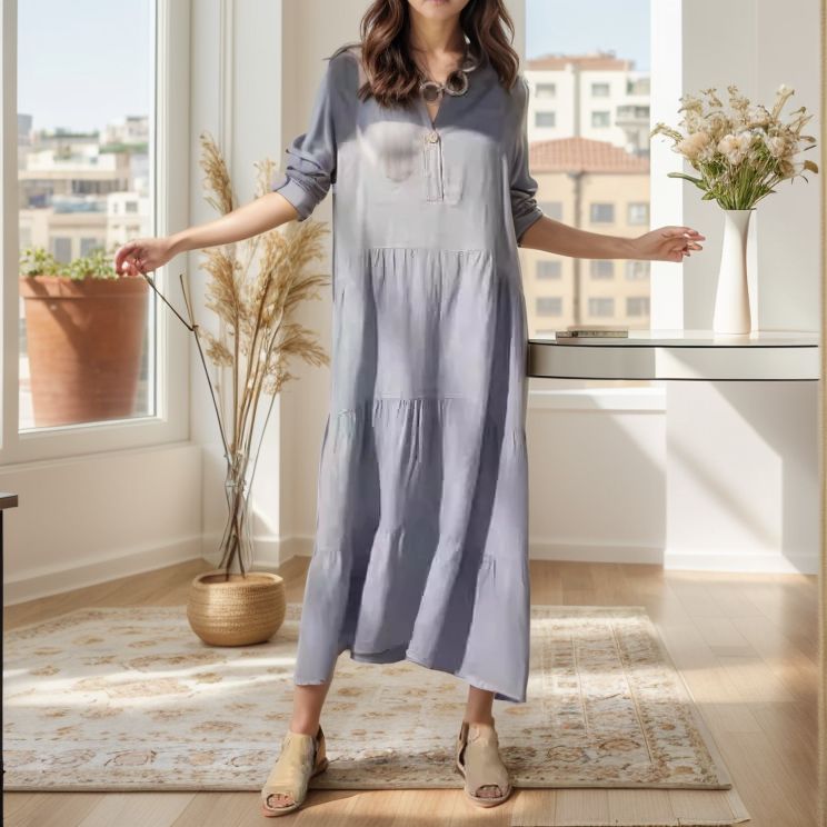 Vestido Princesa™ em Linho de Algodão com Camadas Leves / Charme Atemporal e Sofisticação em Cada Movimento