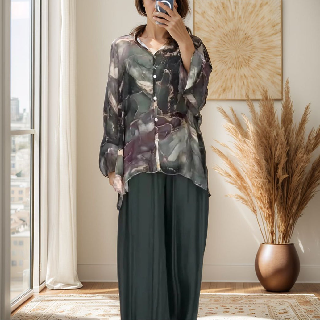 Conjunto Lunáris™ em Viscose Estampada com Brilho Acetinado / Equilíbrio Perfeito entre Conforto e Encanto!
