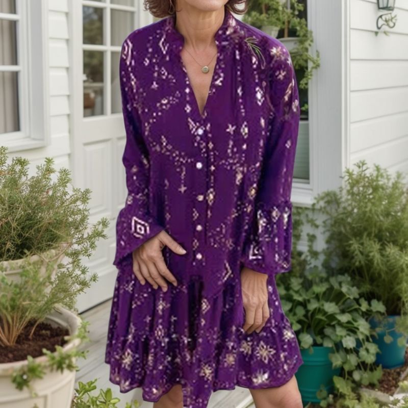 Vestido Donatella™ com Bordados Barrocos e Tecido Fluido / Um Toque de Magia e Elegância em Cada Movimento!
