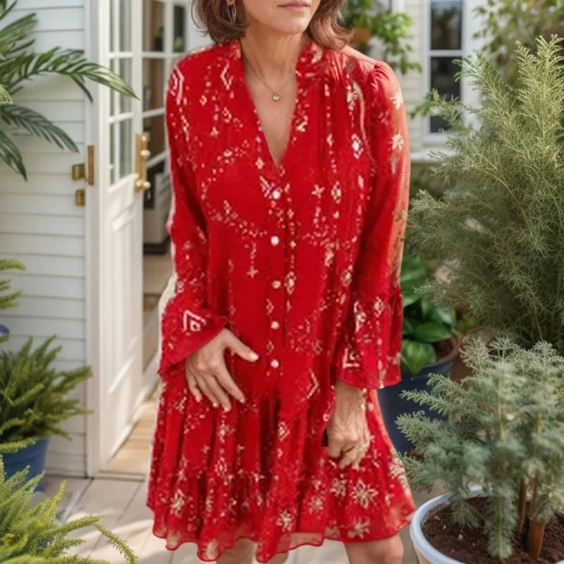 Vestido Donatella™ com Bordados Barrocos e Tecido Fluido / Um Toque de Magia e Elegância em Cada Movimento!