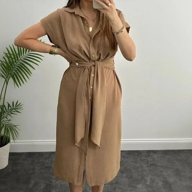 Vestido Julie™ em Viscose com Elastano e Cintura Ajustável / Elegância Descomplicada para o Seu Dia a Dia!