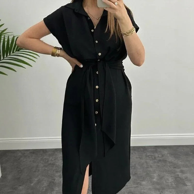 Vestido Julie™ em Viscose com Elastano e Cintura Ajustável / Elegância Descomplicada para o Seu Dia a Dia!