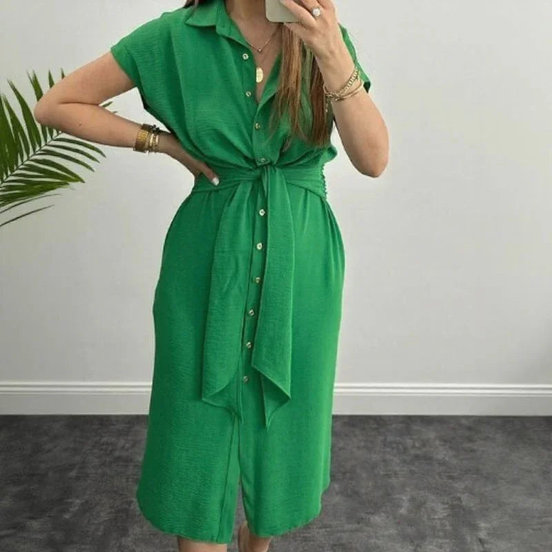 Vestido Julie™ em Viscose com Elastano e Cintura Ajustável / Elegância Descomplicada para o Seu Dia a Dia!