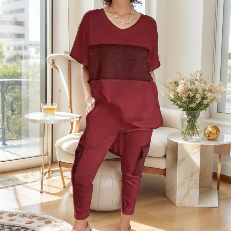 Conjunto Evelize™ em Popelina Leve com Aplicações de Brilho / Estilo Moderno com Toque de Glamour!
