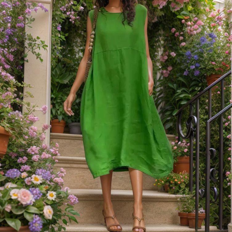 Vestido Donzela™ em Linho de Algodão com Caimento Amplo / Para a Mulher que Transforma Simplicidade em Charme!