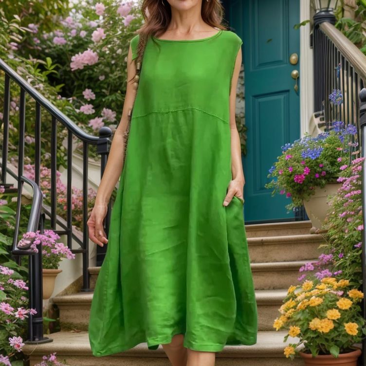 Vestido Donzela™ em Linho de Algodão com Caimento Amplo / Para a Mulher que Transforma Simplicidade em Charme!