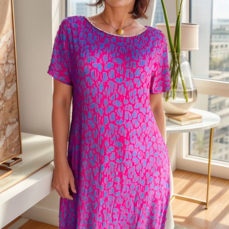 Vestido Aurora Riviera™ com Estampa Animal Print e Strass na Gola / Para Mulheres que Irradiam Estilo e Glamour!