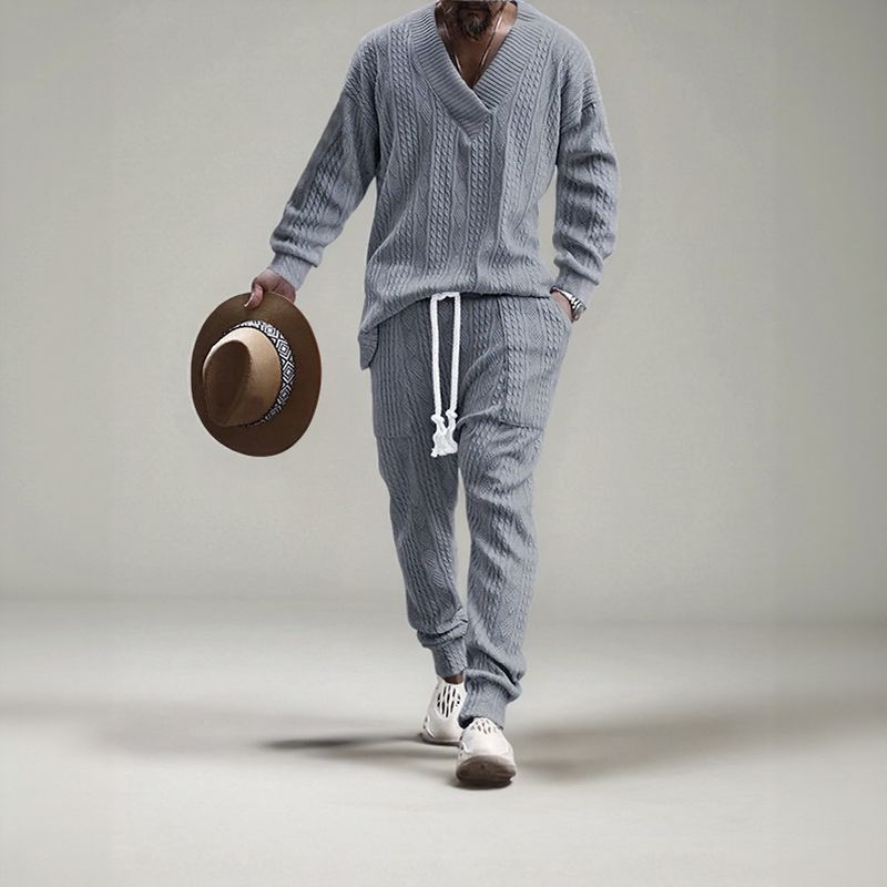 Conjunto Masculino EliteWear™ em Malha Trançada Estruturada / Para Homens que Valorizam Conforto e Presença!