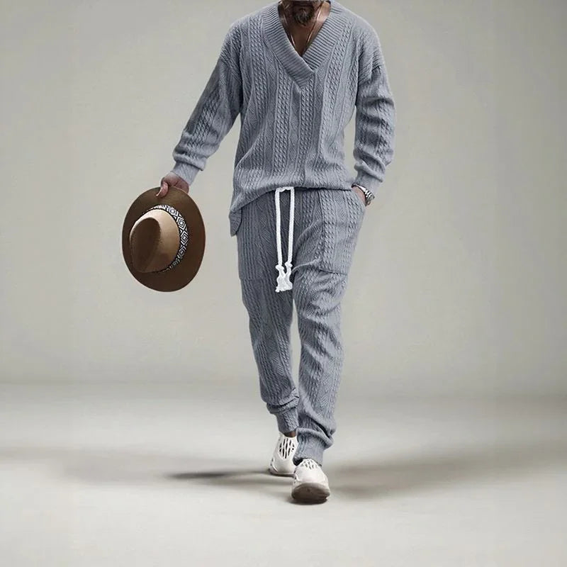 Conjunto Masculino EliteWear™ em Malha Trançada Estruturada / Para Homens que Valorizam Conforto e Presença!