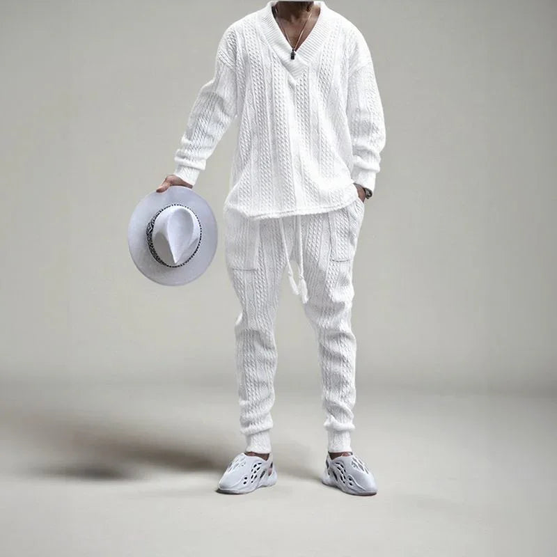 Conjunto Masculino EliteWear™ em Malha Trançada Estruturada / Para Homens que Valorizam Conforto e Presença!