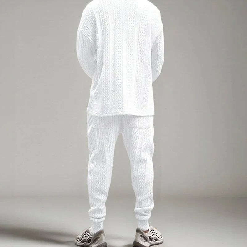 Conjunto Masculino EliteWear™ em Malha Trançada Estruturada / Para Homens que Valorizam Conforto e Presença!