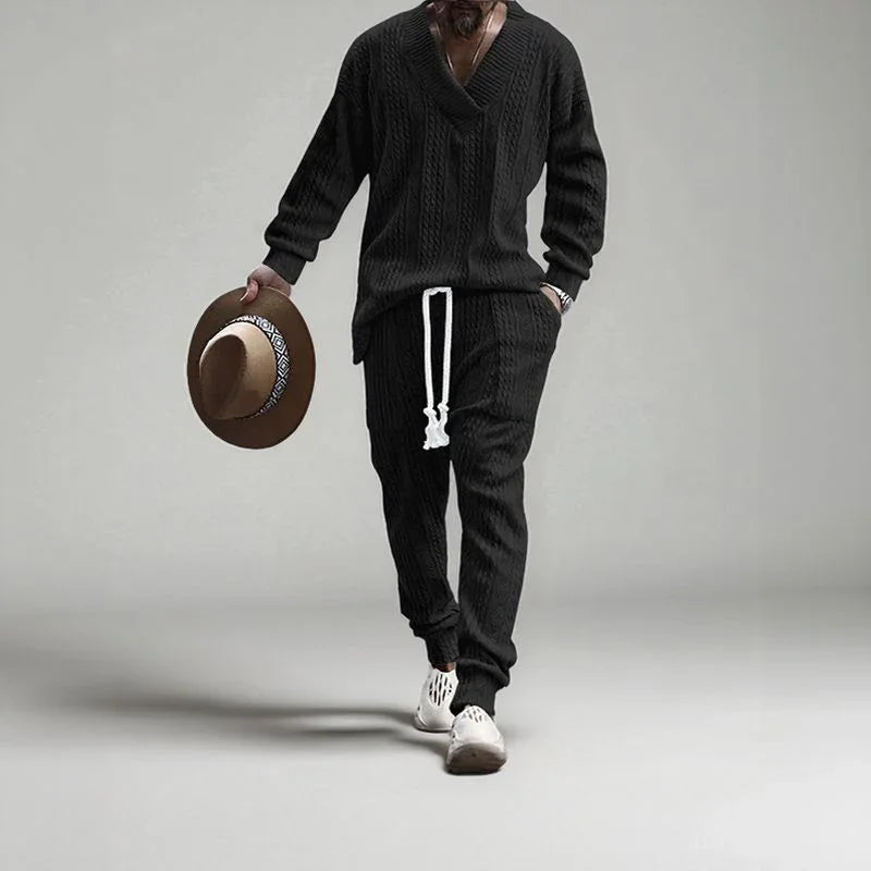 Conjunto Masculino EliteWear™ em Malha Trançada Estruturada / Para Homens que Valorizam Conforto e Presença!