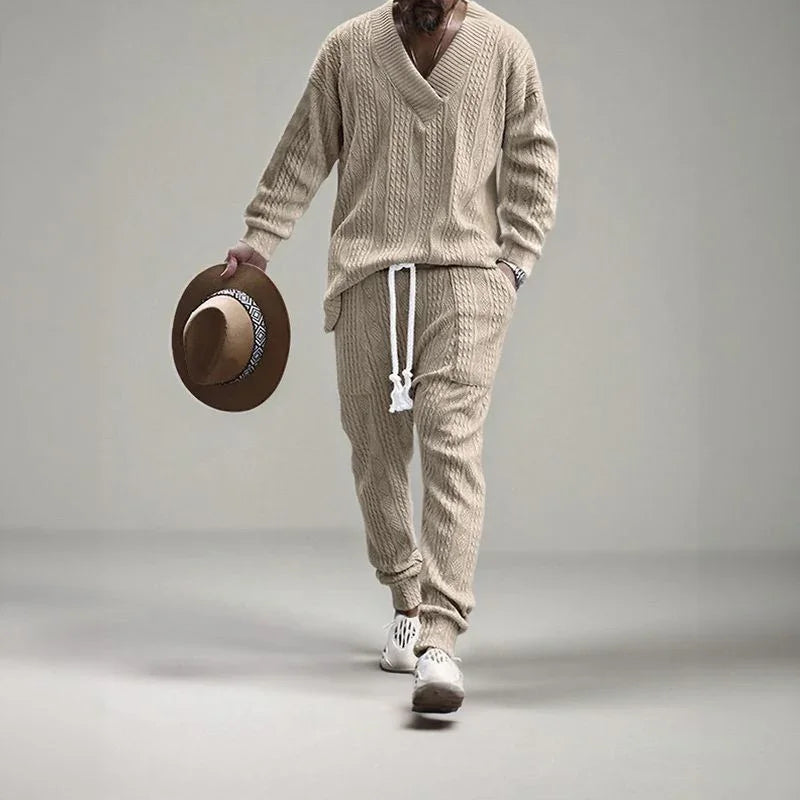 Conjunto Masculino EliteWear™ em Malha Trançada Estruturada / Para Homens que Valorizam Conforto e Presença!