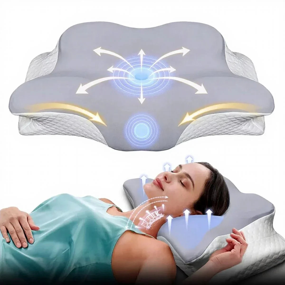 Travesseiro BioForm™ com Curvatura Cervical Inteligente / Almofada Ortopédica 2 em 1 em Espuma Viscoelástica para Dormir Sem Dores e Acordar Renovada