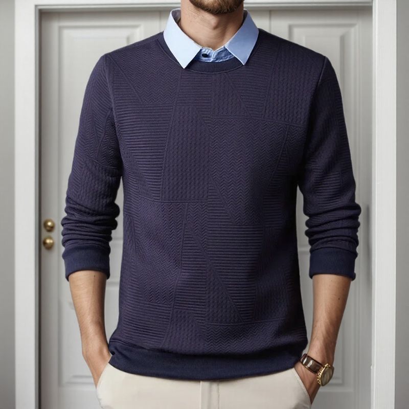 Suéter Oxford™ com Efeito Camisa e Trama Trançada / Estilo Impecável sem Esforço para o Homem de Autoridade!