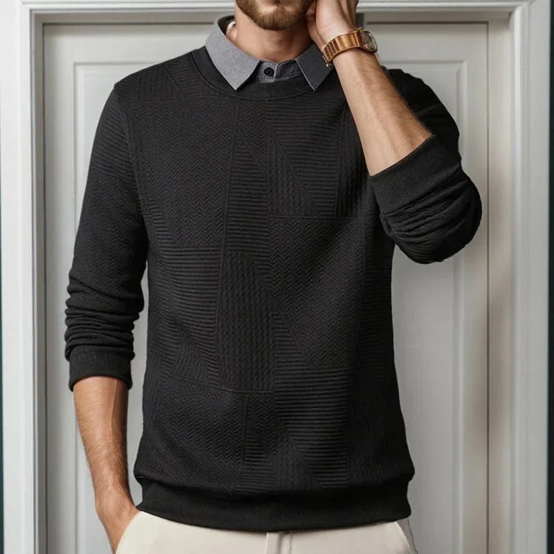 Suéter Oxford™ com Efeito Camisa e Trama Trançada / Estilo Impecável sem Esforço para o Homem de Autoridade!