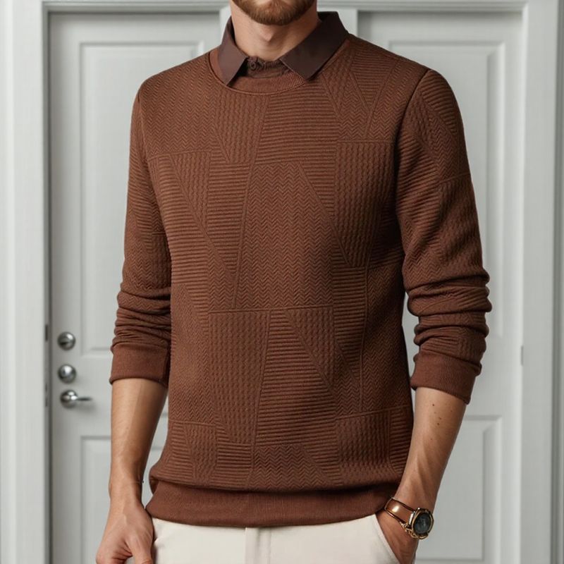 Suéter Oxford™ com Efeito Camisa e Trama Trançada / Estilo Impecável sem Esforço para o Homem de Autoridade!