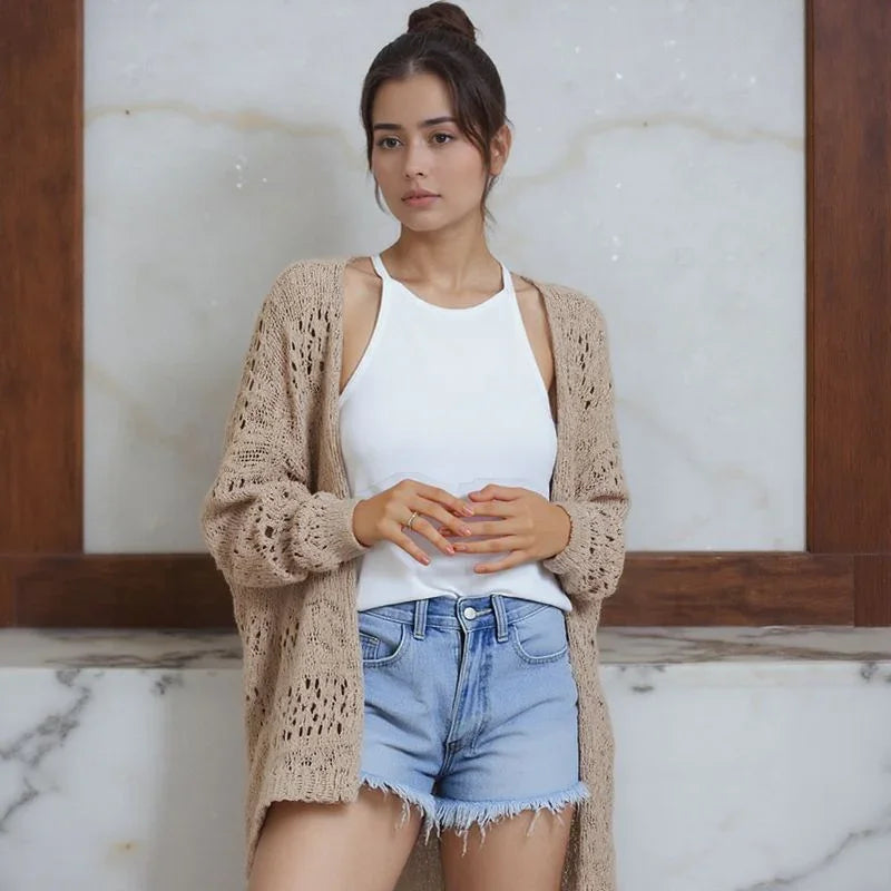 Cardigan Serena™ com Trama de Algodão Artesanal e Caimento Perfeito / Liberdade e Elegância Natural para Mulheres que Sabem se Vestir com Alma.