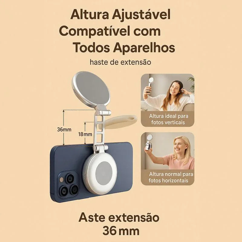 Ring Light Magnético Modern Lar™ com Espelho 2 em 1 / Iluminação Profissional Portátil Para Criar Conteúdo com Qualidade de Estúdio!