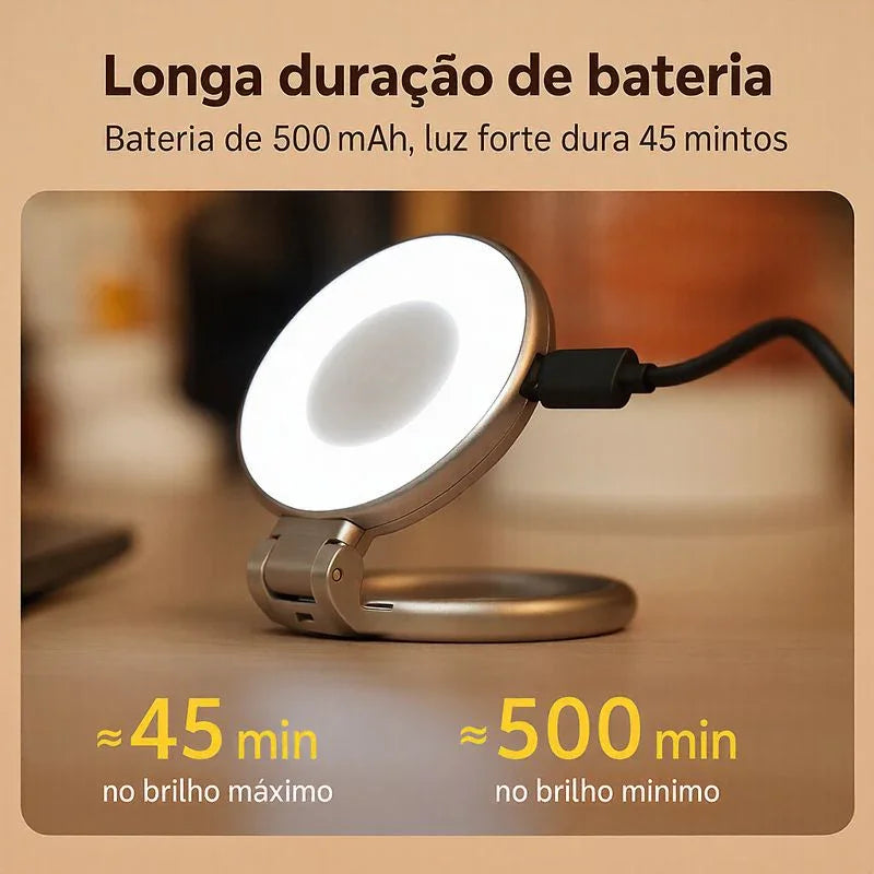 Ring Light Magnético Modern Lar™ com Espelho 2 em 1 / Iluminação Profissional Portátil Para Criar Conteúdo com Qualidade de Estúdio!
