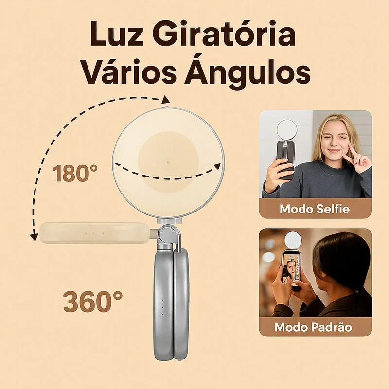Ring Light Magnético Modern Lar™ com Espelho 2 em 1 / Iluminação Profissional Portátil Para Criar Conteúdo com Qualidade de Estúdio!