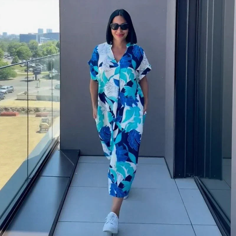 Vestido Oceania™ Em Viscose com Corte Amplo e Estampa Tropical / A Peça que Une Conforto e Beleza Sem Esforço!