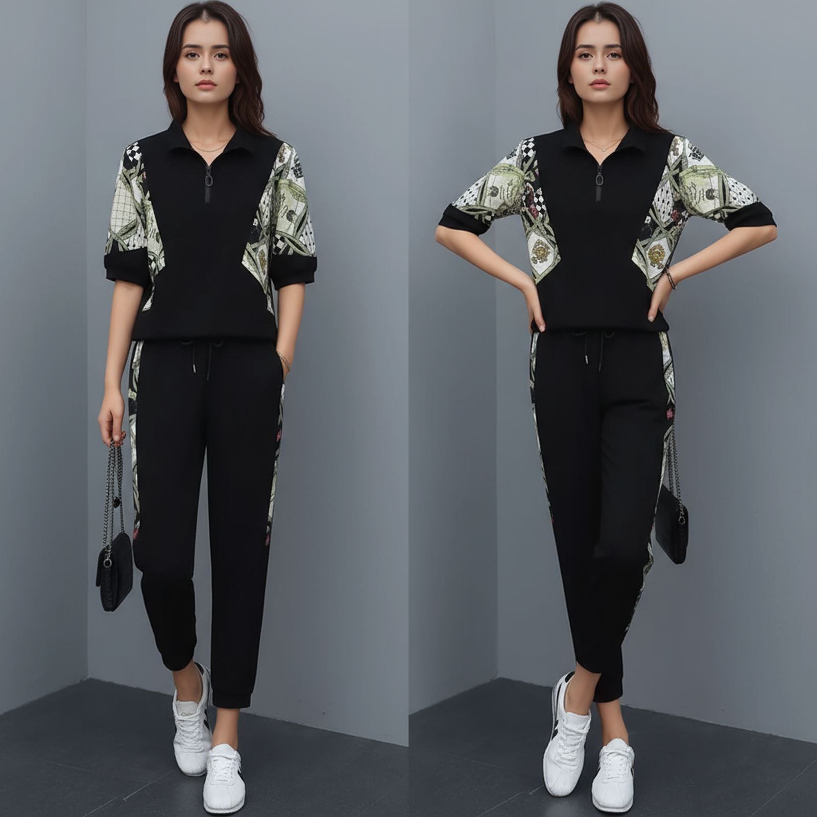 Conjunto Mosaique™ com Gola Zíper e Estampa Contrastante / Arte, Movimento e Conforto em Cada Traço