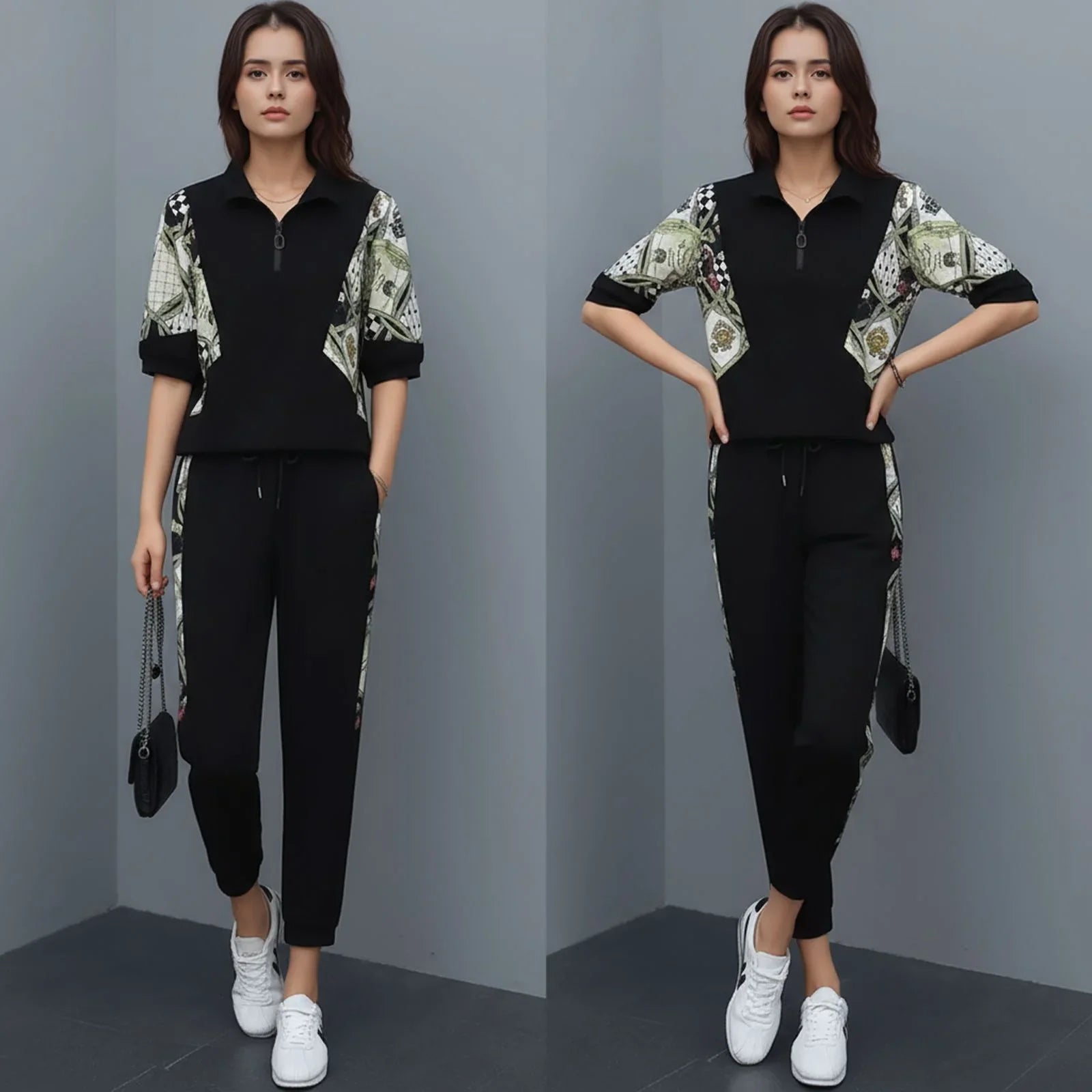 Conjunto Mosaique™ com Gola Zíper e Estampa Contrastante / Arte, Movimento e Conforto em Cada Traço