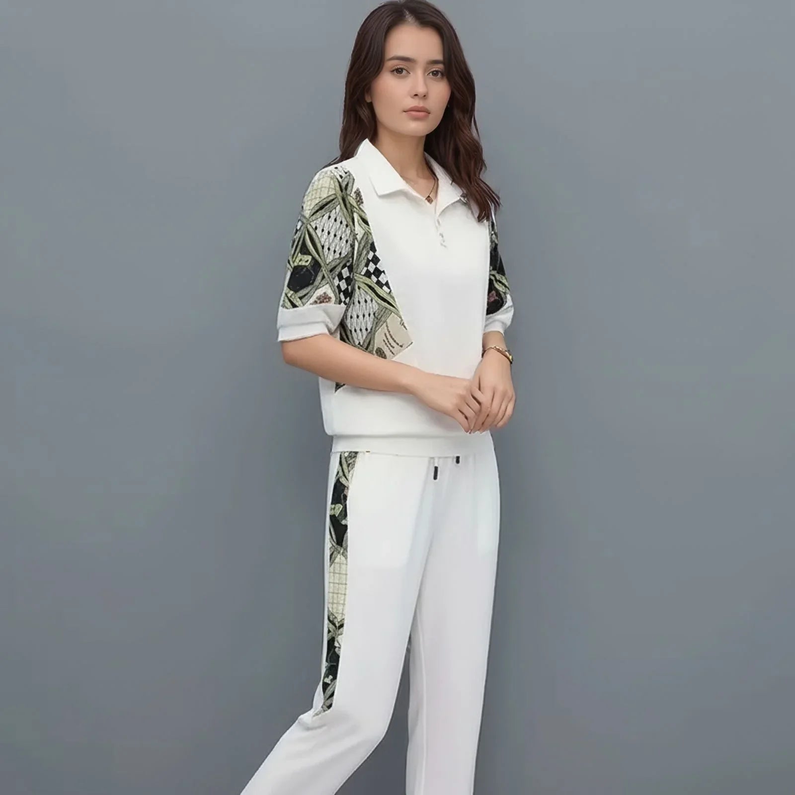 Conjunto Mosaique™ com Gola Zíper e Estampa Contrastante / Arte, Movimento e Conforto em Cada Traço