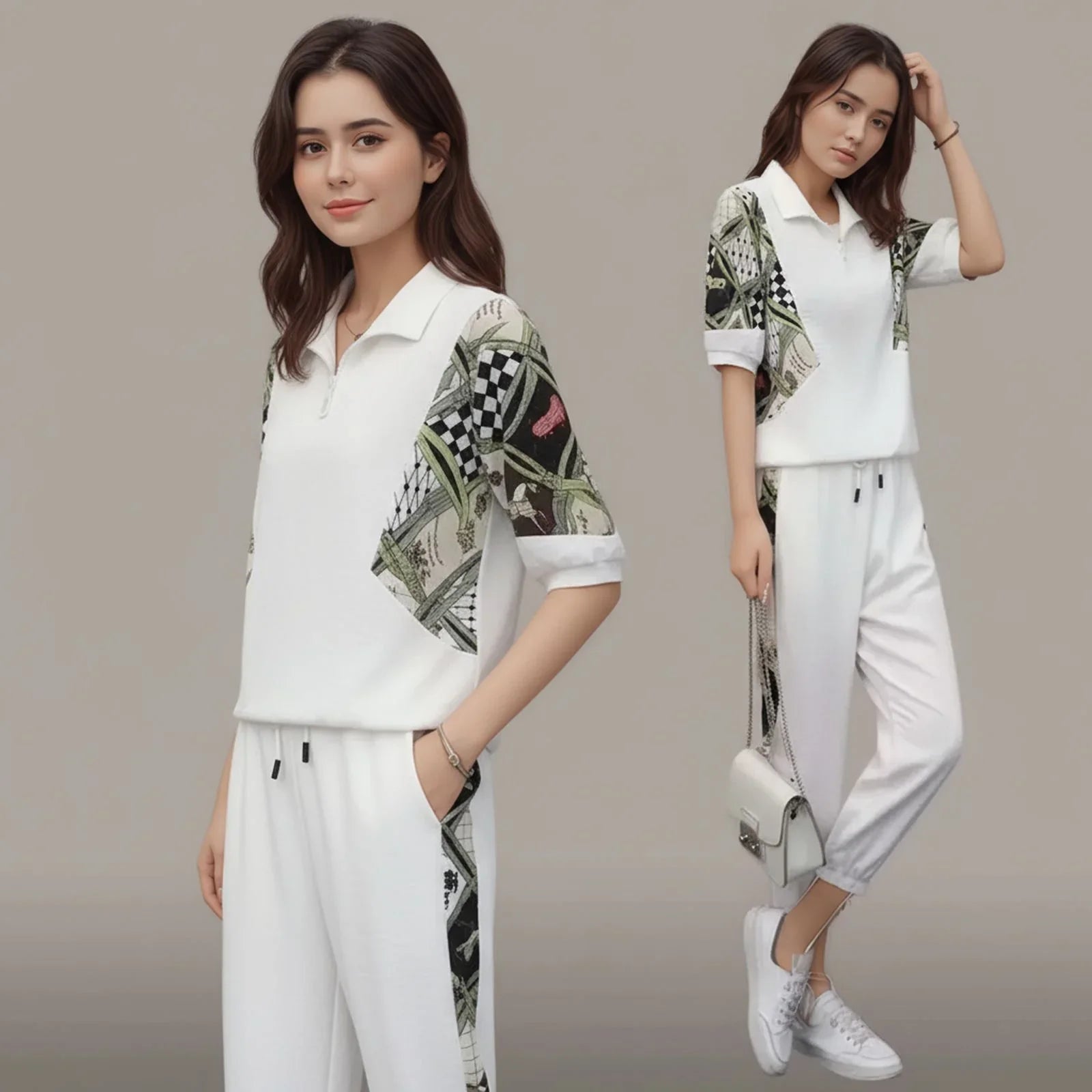 Conjunto Mosaique™ com Gola Zíper e Estampa Contrastante / Arte, Movimento e Conforto em Cada Traço