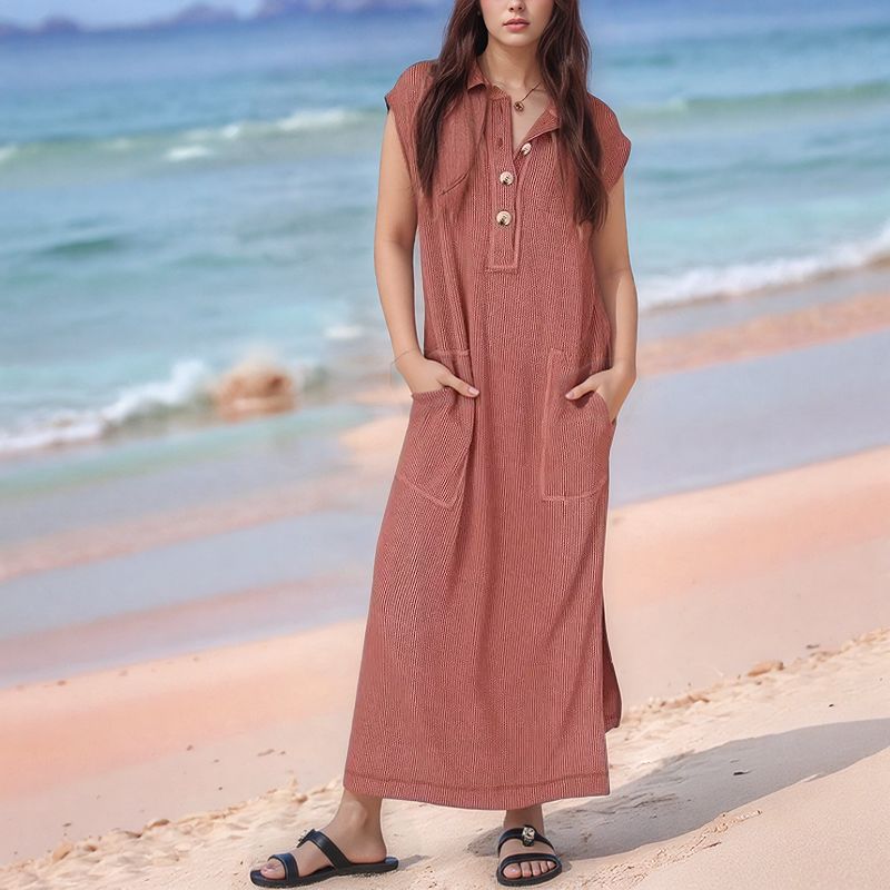 Vestido Lucelli™ Em Tecido Modal Plissado com Acabamento Artesanal / Nova Tendência Verão 2025/2026