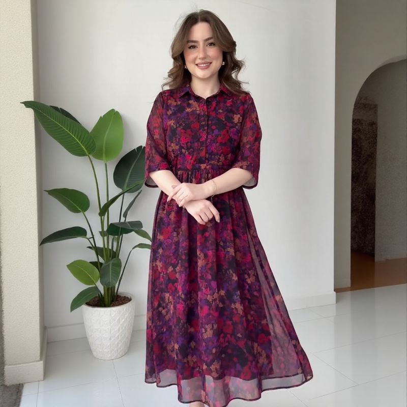 Vestido Athenea™ em Viscose Floral / O Charme Clássico da Mulher Moderna!