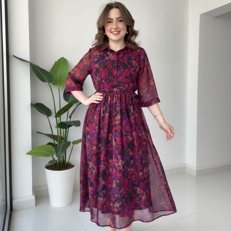 Vestido Athenea™ em Viscose Floral / O Charme Clássico da Mulher Moderna!