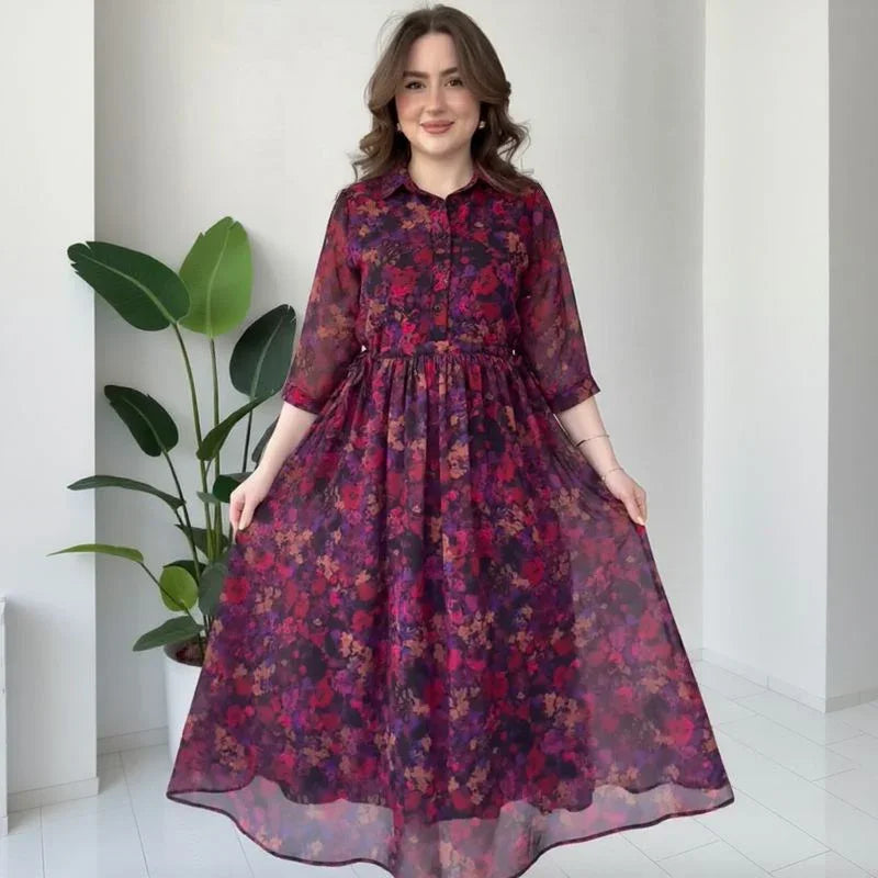 Vestido Athenea™ em Viscose Floral / O Charme Clássico da Mulher Moderna!