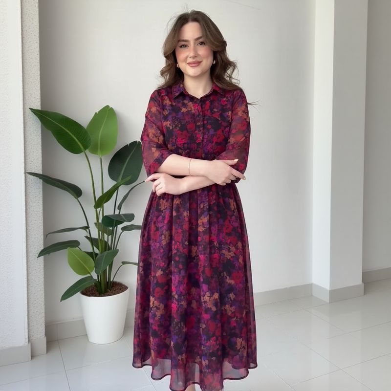 Vestido Athenea™ em Viscose Floral / O Charme Clássico da Mulher Moderna!