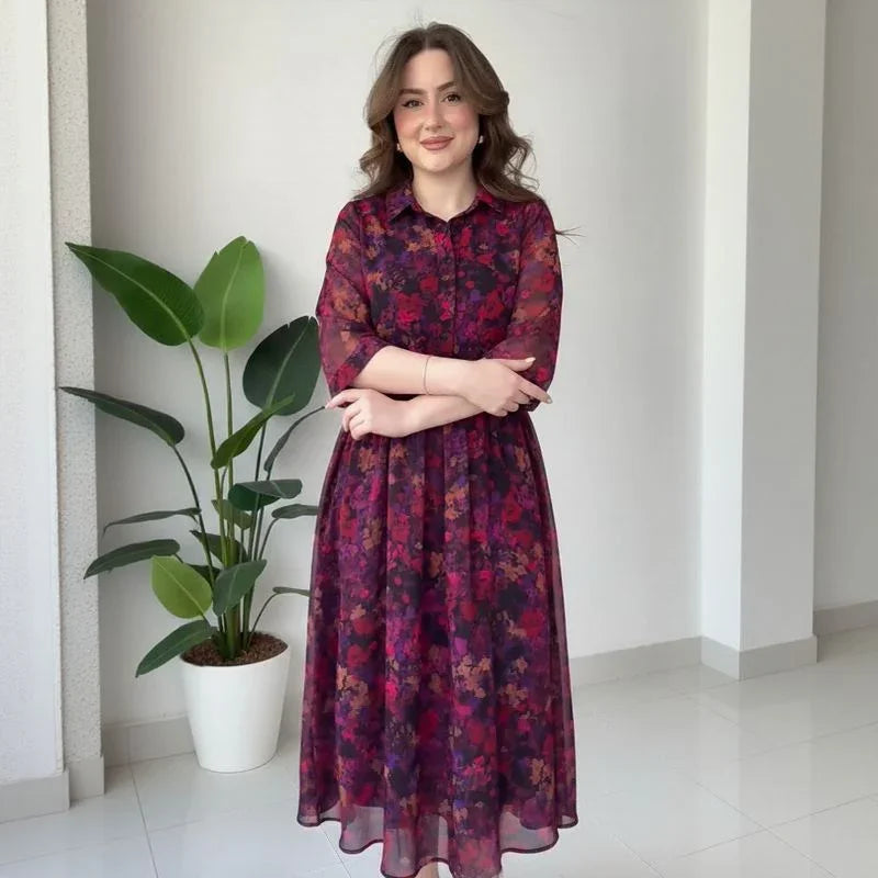 Vestido Athenea™ em Viscose Floral / O Charme Clássico da Mulher Moderna!