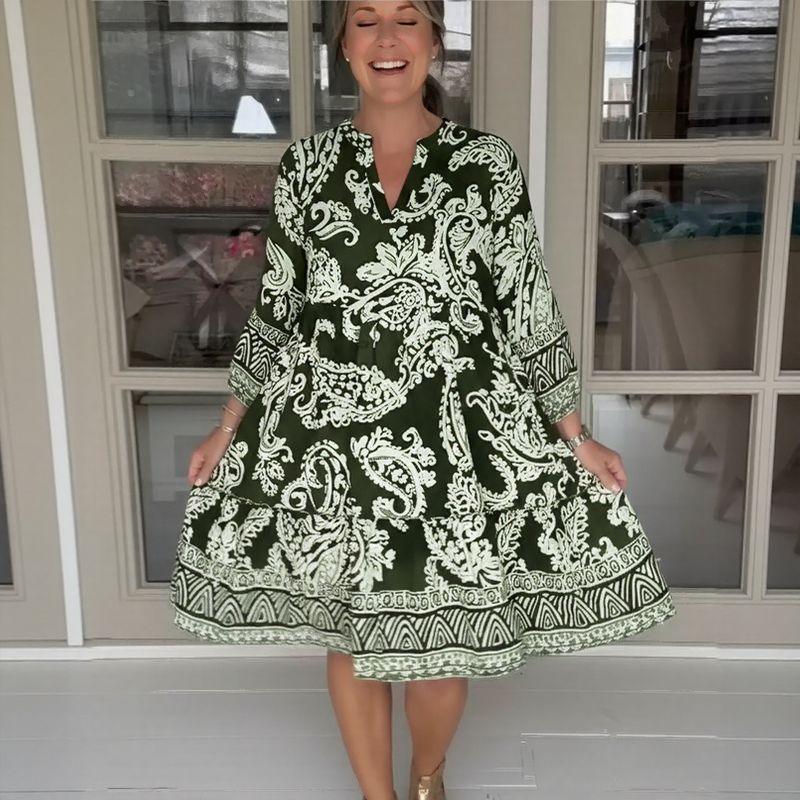 Vestido Glenda™ em Viscose Acetinada com Estampa Boho / O Encanto da Liberdade com Sofisticação!