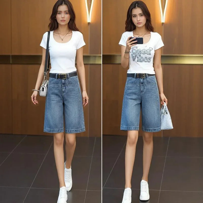 Shorts Jeans Monique™ Com Cinto Exclusivo de Brinde / Jeans Premium com Modelagem Ampla Que Alongaa e Não Marca!